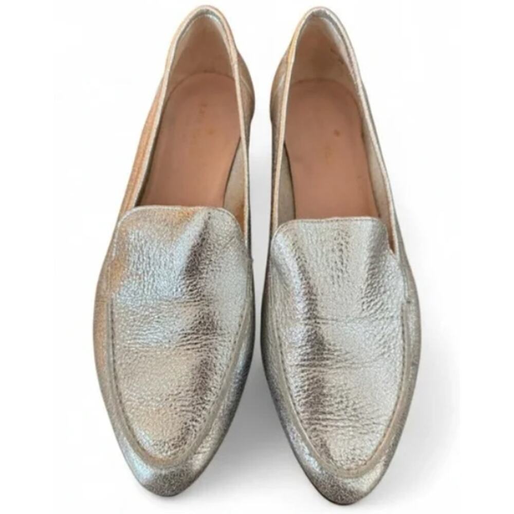 Kate Spade Carima Loafer Flats in Silver Pebbled Leather size 8.5